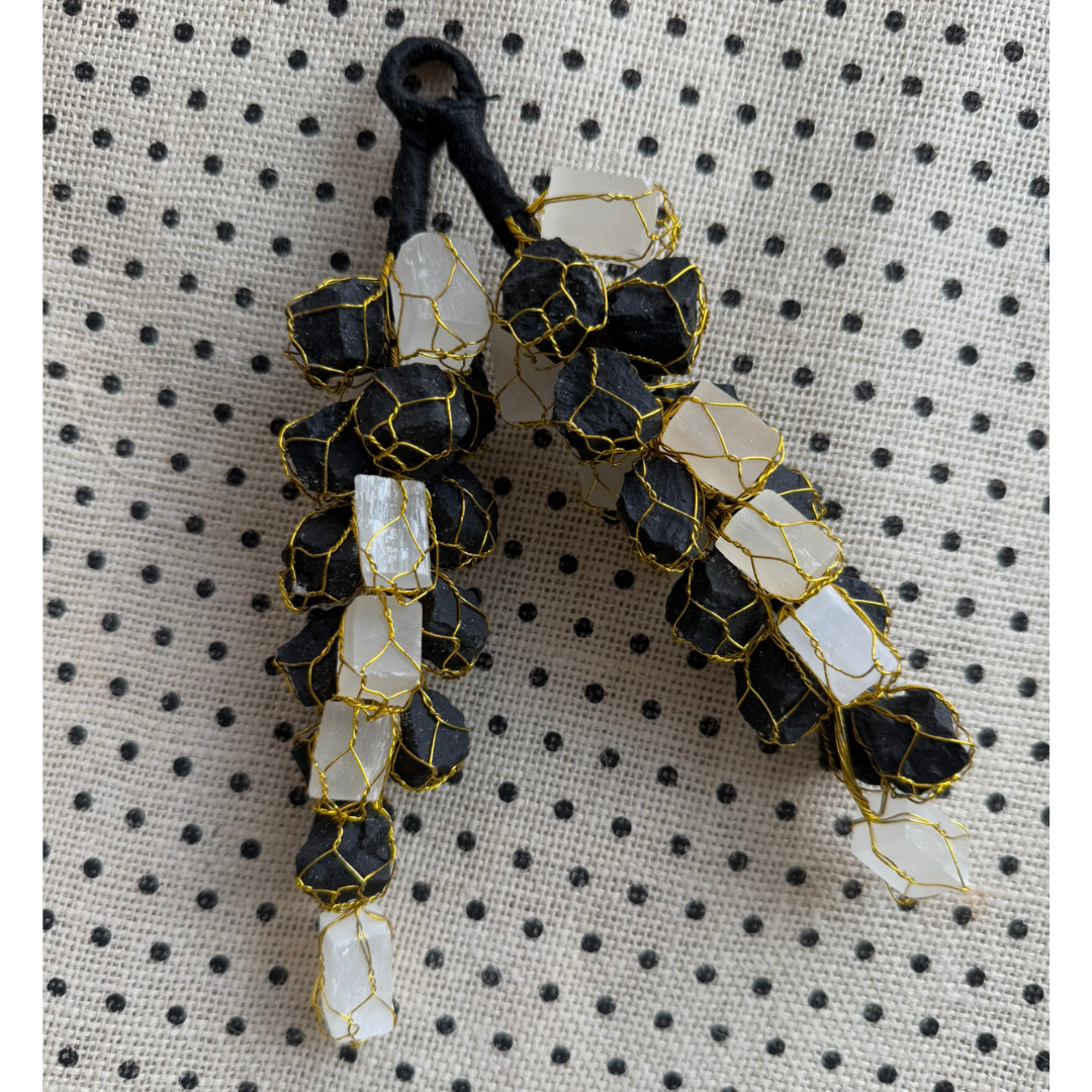 Black Tourmaline / Selenite Stone Crystal Door Hanging for Protection from Negative Energy at Home & Office(2Pcs)